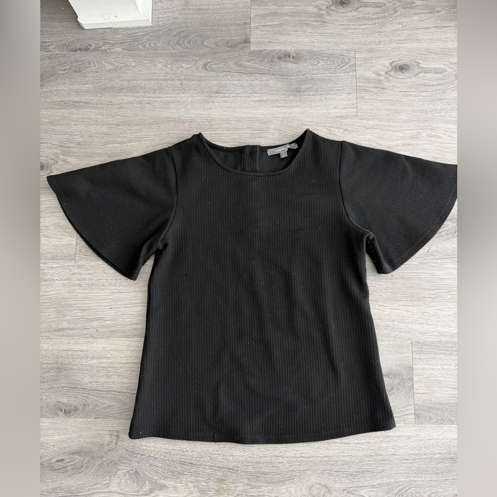 Anthropologie Blue Tassle Flutter Short Sleeve black XS